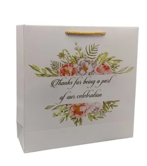 Arrow Paper Products Green Floral Thank You Big Paper Gift Bags for Baby Shower Return Gift, Small Presents, Weddings, Birthday, Holiday Presents, Pack of 50 (9x9x3inches)