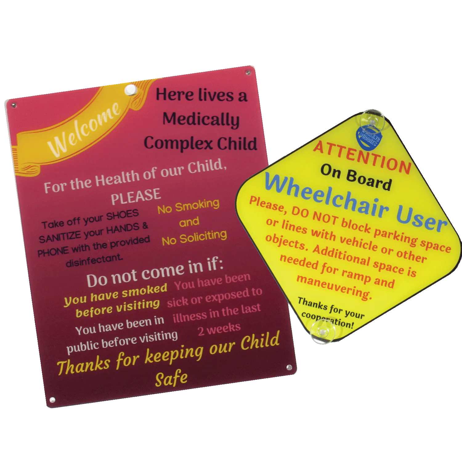 Bundle Medically Fragile Red Design Plastic Door and Wheelchair User On Board Plastic Sign