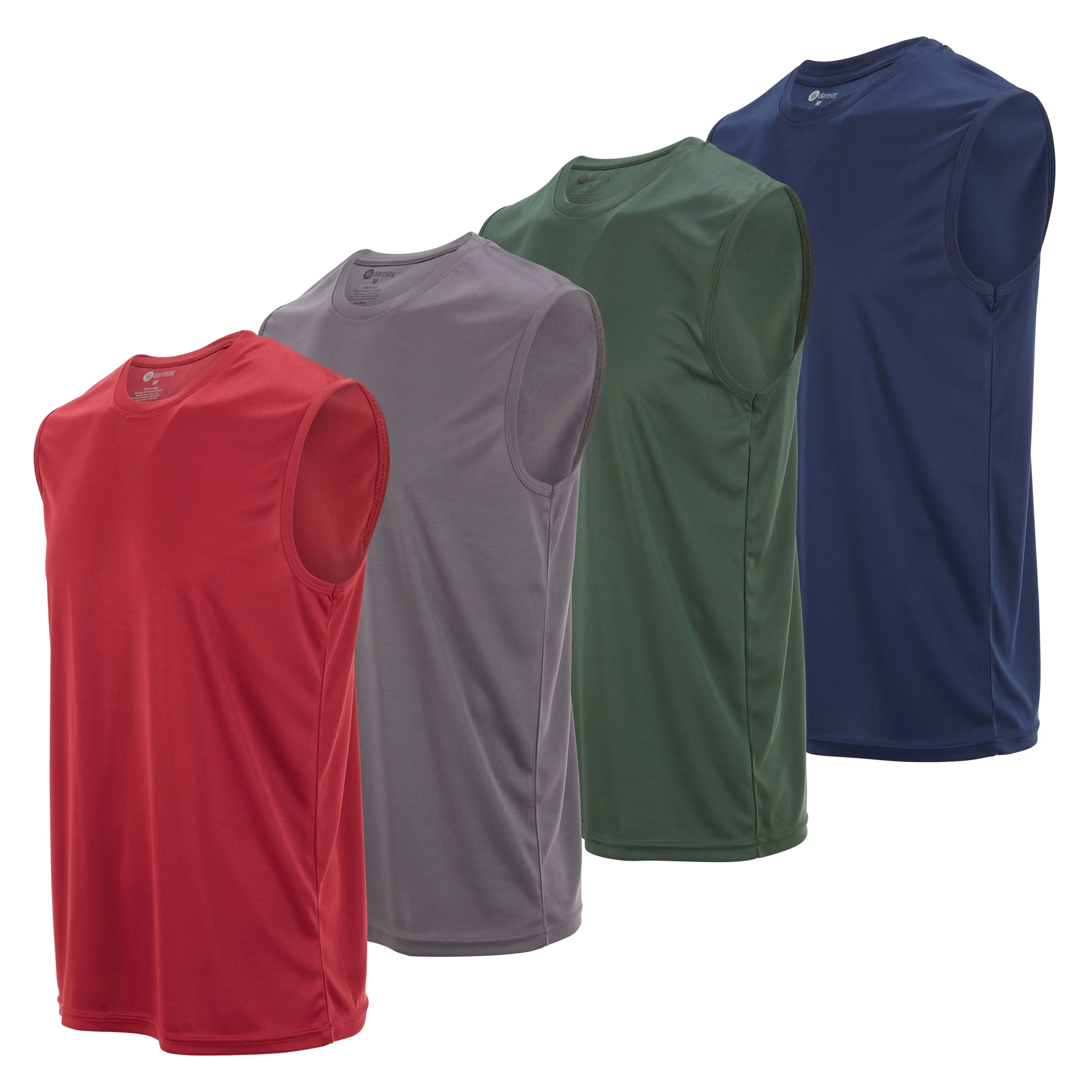 DARESAY Performance Sleeveless Shirts for Men, Dry Fit Muscle Shirts, Athletic Tops for Workout & Active Wear Tees (4 Pack)