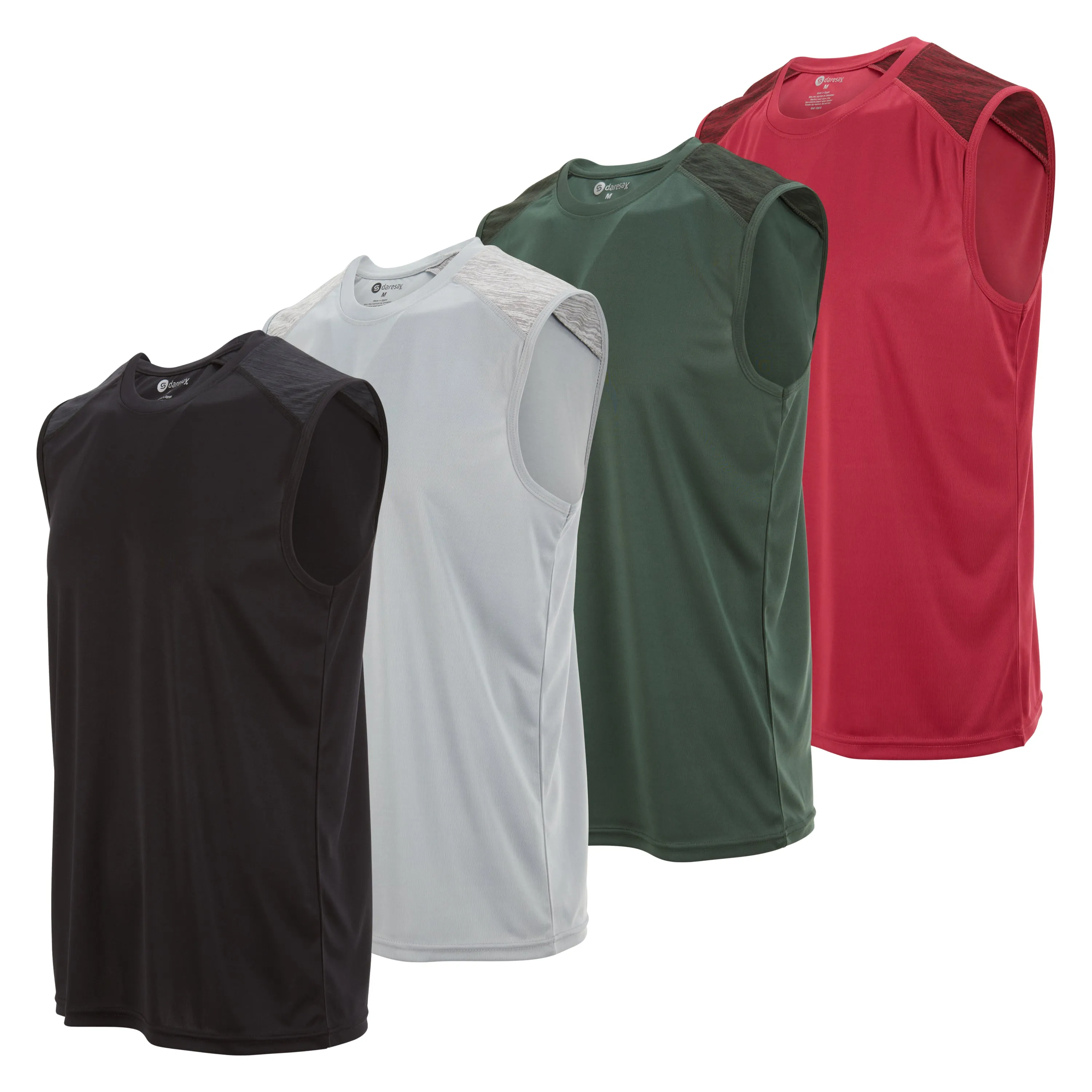 DARESAY Performance Sleeveless Shirts for Men, Dry Fit Muscle Shirts, Athletic Tops for Workout & Active Wear Tees (4 Pack)