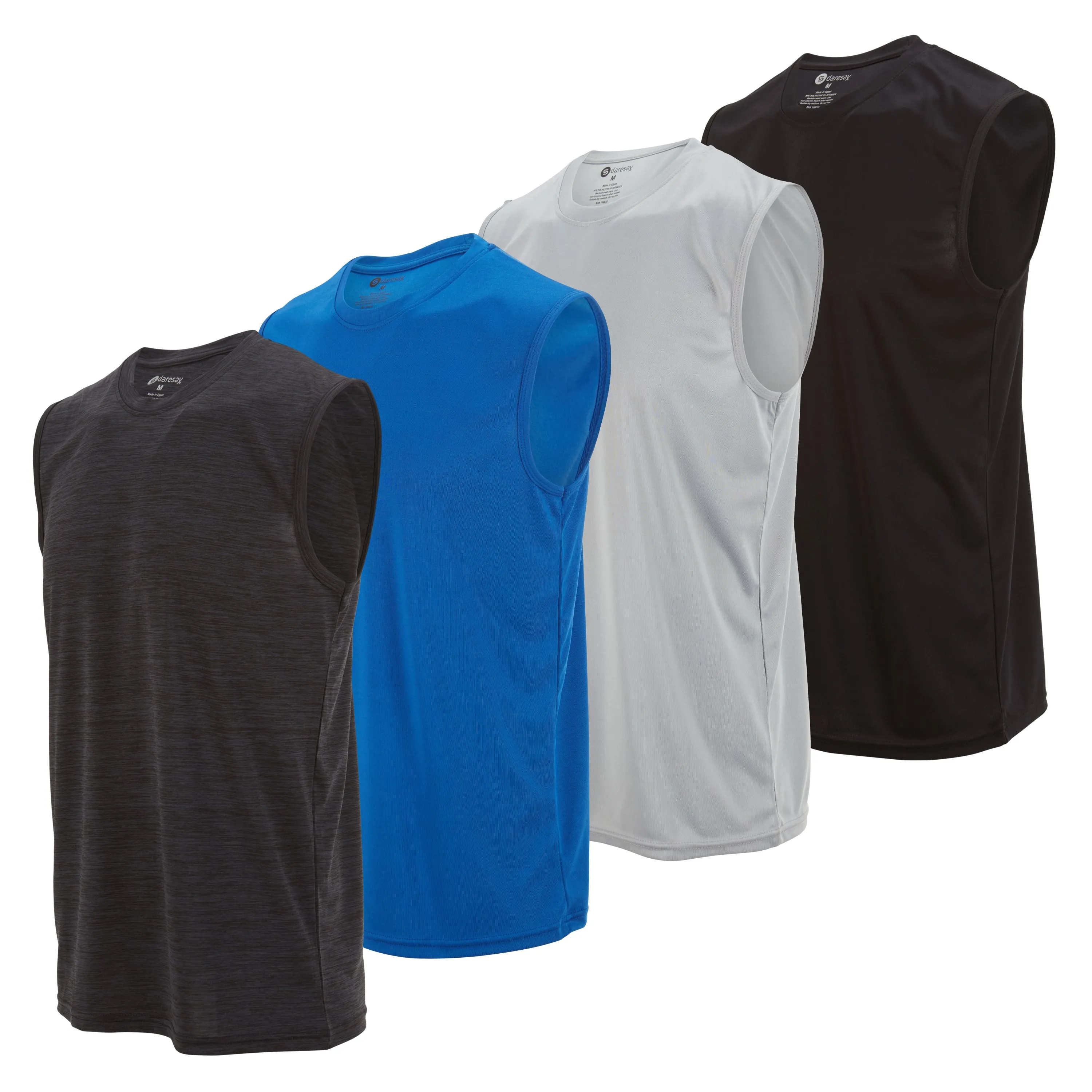 DARESAY Performance Sleeveless Shirts for Men, Dry Fit Muscle Shirts, Athletic Tops for Workout & Active Wear Tees (4 Pack)