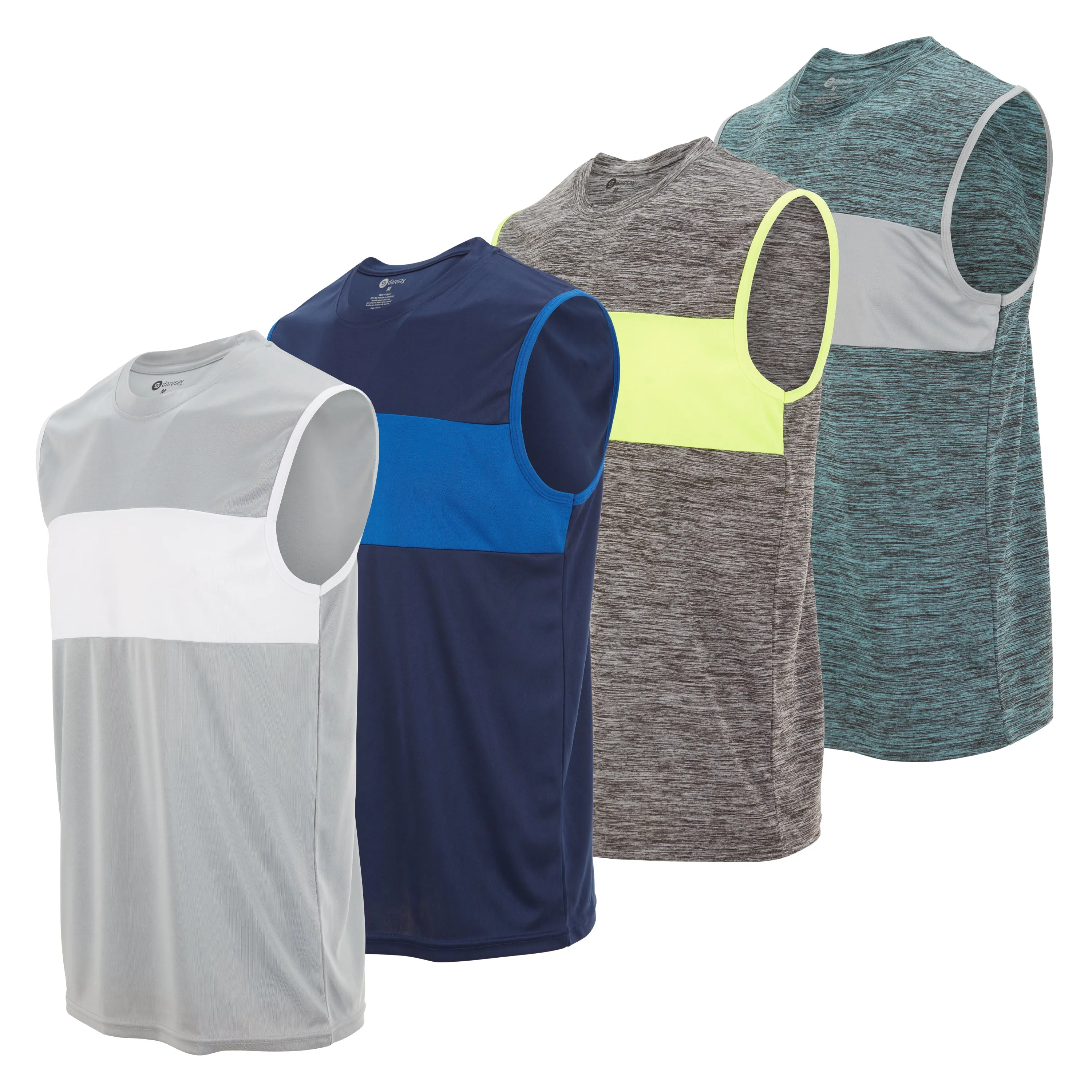 DARESAY Performance Sleeveless Shirts for Men, Dry Fit Muscle Shirts, Athletic Tops for Workout & Active Wear Tees (4 Pack)
