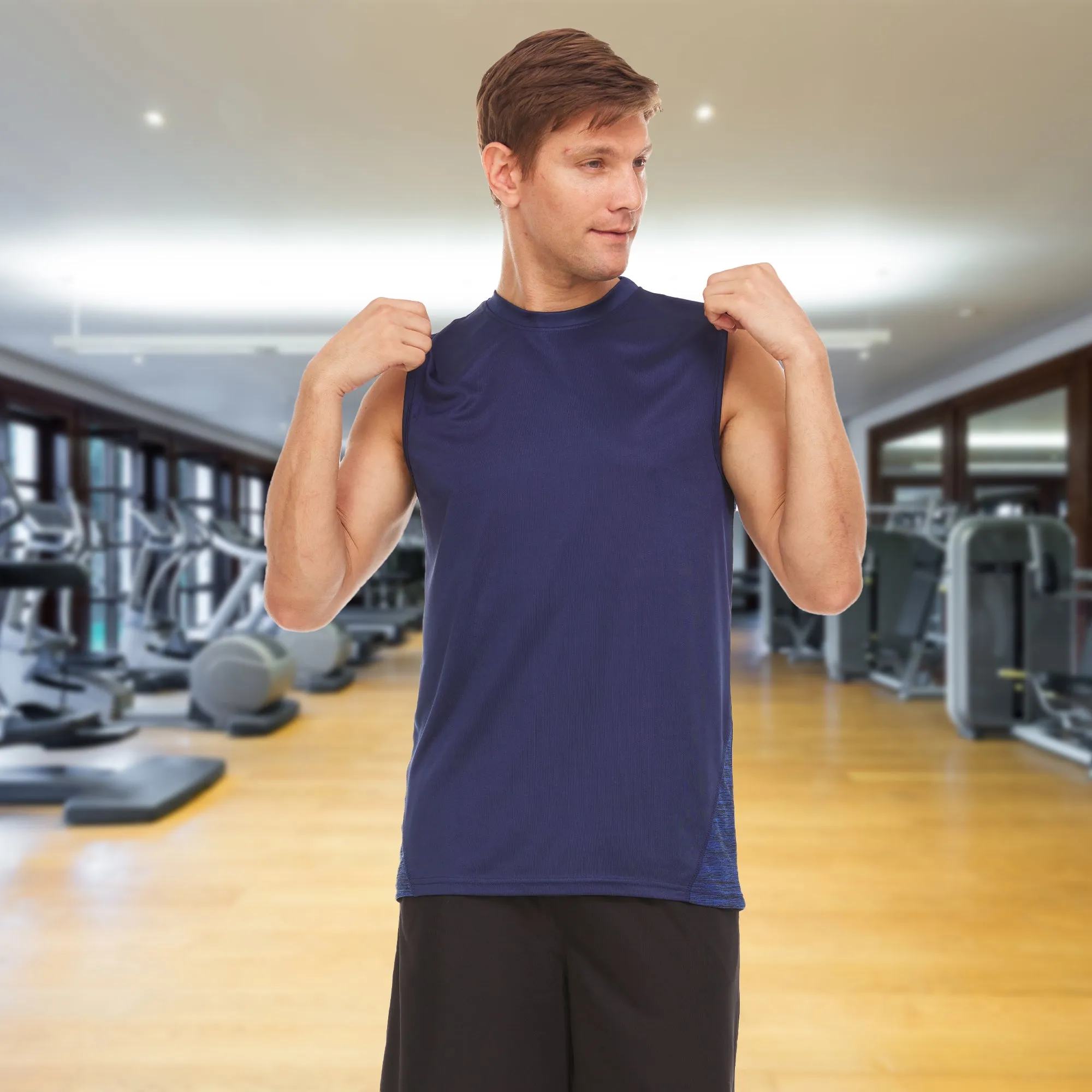 DARESAY Performance Sleeveless Shirts for Men, Dry Fit Muscle Shirts, Athletic Tops for Workout & Active Wear Tees (4 Pack)