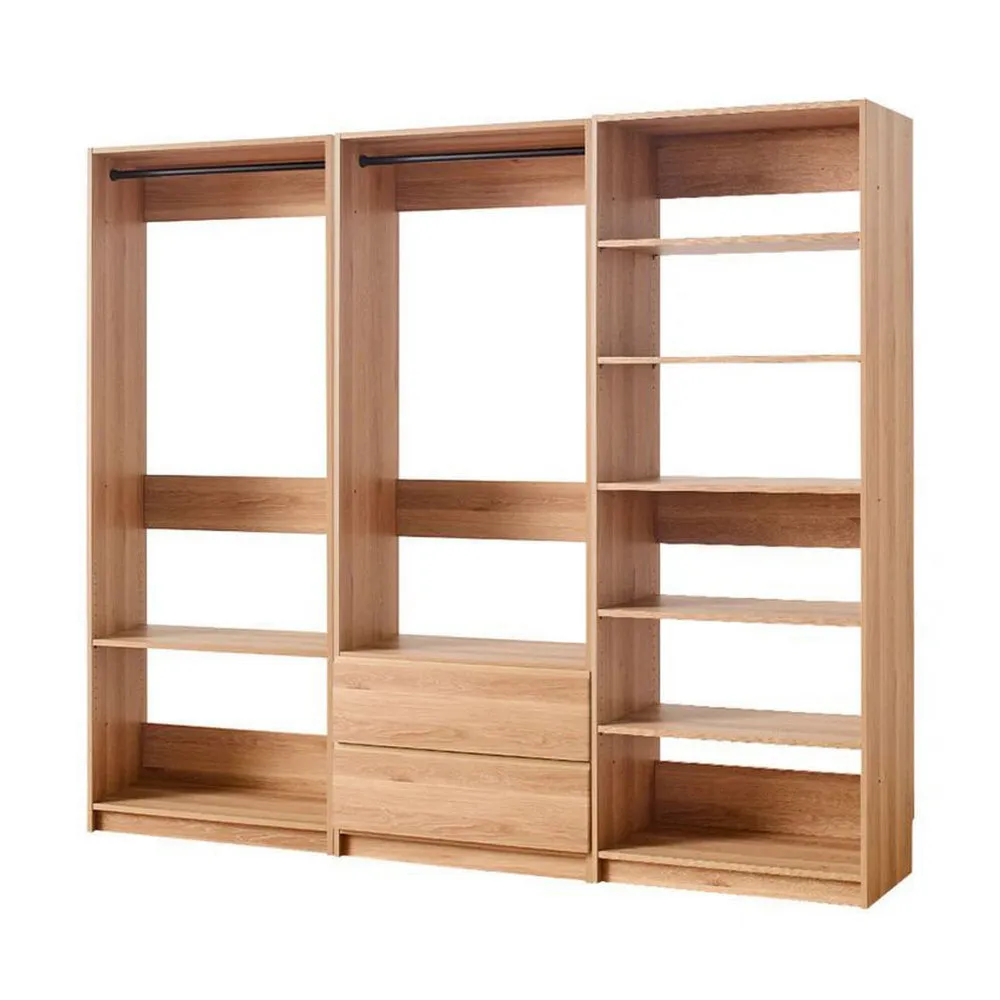 Dee Modular Closet System, 2 Clothing Racks, 2 Drawers, 6 Shelf, Brown Wood By Casagear Home