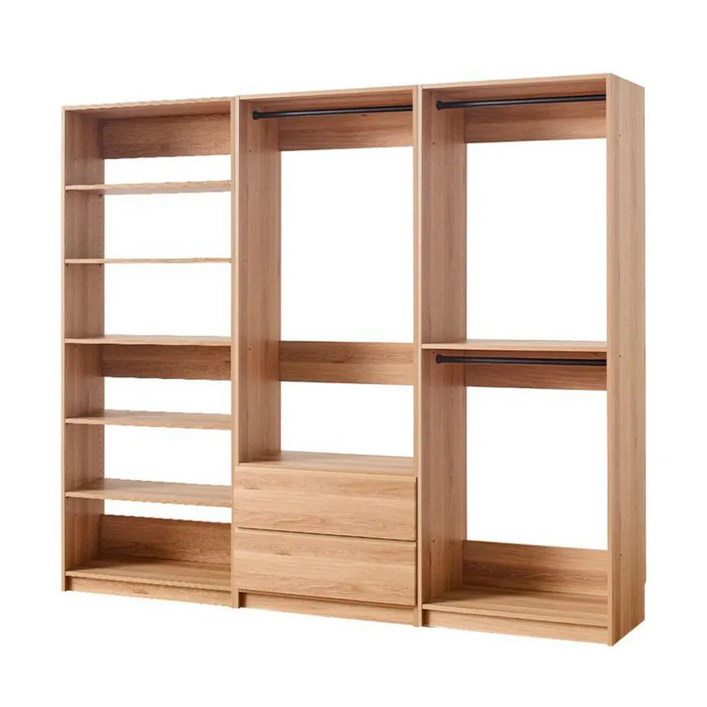 Dee Modular Closet System, 5 Floating Shelves, 2 Drawers, Oak Brown Wood By Casagear Home
