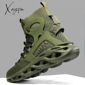 Mens High Top Breathable Shock Absorption Blade Type Lace Up Shoes - Superior Cushioning, Non-Slip Rubber Sole, Comfortable Cloth Insole and Upper - Ideal for Jogging, Walking, Sports and Outdoor Activities